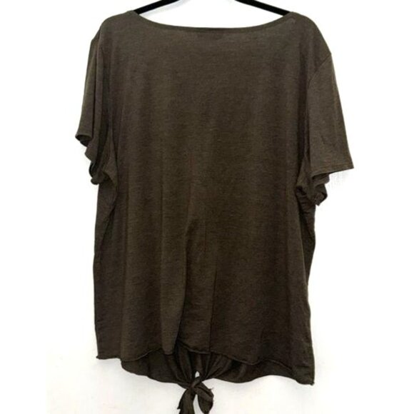 Elizabeth Womens 2X Brown Tie Front Short Sleeve Top - Picture 5 of 6